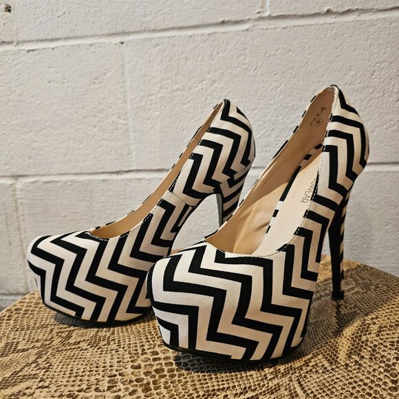 McBling Mobwife Office Siren 2010's Millennial Chevron Platform Stiletto Heels - Picture 2 of 9